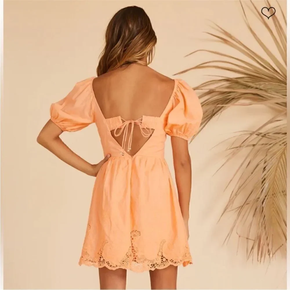 Indian 100% cotton Elegant Orange Lace Trim Dress, M - Picture 3 of 14